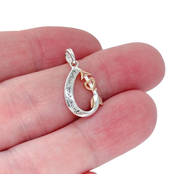 Vintage Sterling Silver 925 Rose Gold Accent "Follow Your Heart" Pendant - Picture 1 of 7